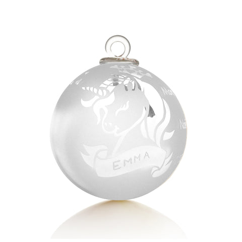 Licorne BOULE DE NOËL à personnaliser - transprente, décor sablé