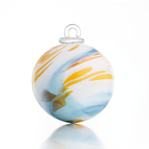 Joyeuse BOULE DE NOËL - Blanc, veiné bleu clair, orange, jaune