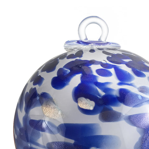 Nuit mystérieuse BOULE DE NOËL - Blanche, grains bleu cobalt et effects cuivrés