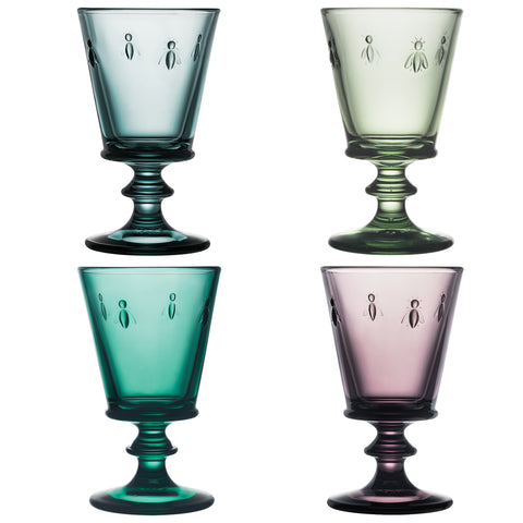 Coffret de 4 verres à vin ABEILLE couleurs 4 couleurs assorties - Emeraude, Vert olive, Bleu nuit, Aubergine