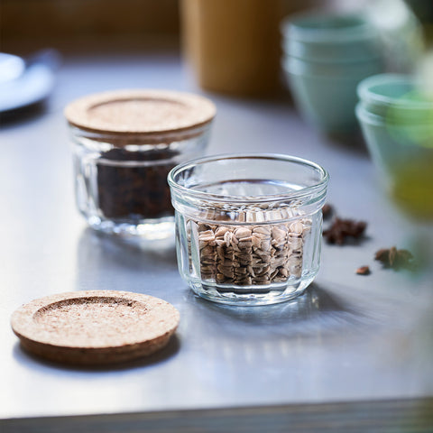 Coffret de 2 verrines conservation sèche DELICE avec couvercle en liège - transparent et liège