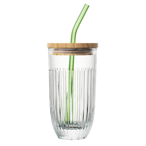 Coffret verre à Smoothie OUESSANT avec paille en verre verte et brosse - Transparent