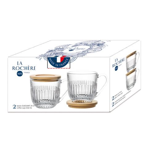 Coffret de 2 tasses avec couvercles OUESSANT /sous tasses en bambou