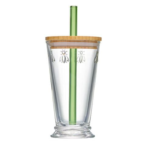 Coffret BUBBLE TEA ABEILLE Avec couvercle et paille verte - Transparent