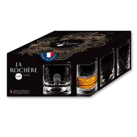 Coffret 4 gobelets à Whisky DANDY 4 motifs assortis - transparent