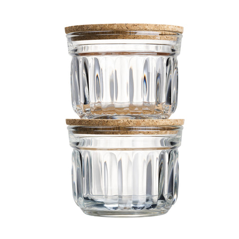Coffret de 2 verrines conservation sèche DELICE avec couvercle en liège - transparent et liège