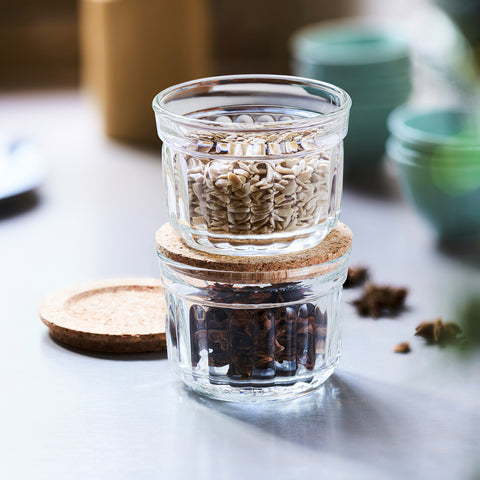 Coffret de 2 verrines conservation sèche DELICE avec couvercle en liège - transparent et liège