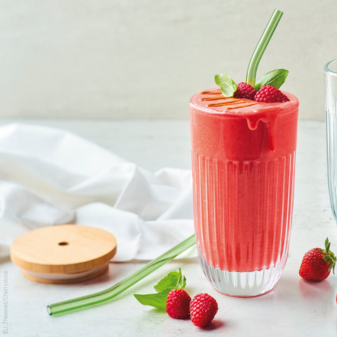 Coffret verre à Smoothie OUESSANT  avec paille en verre verte et brosse - Transparent