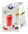 Coffret verre à Smoothie OUESSANT  avec paille en verre verte et brosse - Transparent