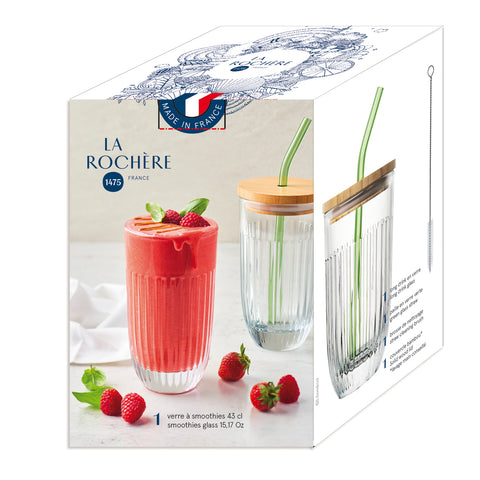 Coffret verre à Smoothie OUESSANT  avec paille en verre verte et brosse - Transparent