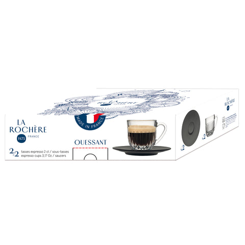 Coffret 2 tasses expresso OUESSANT avec 2 sous tasses anthracite