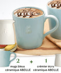 Ensemble de 2 mugs bleues et 1 crémier écru en céramique  ABEILLE  - bleu-écru